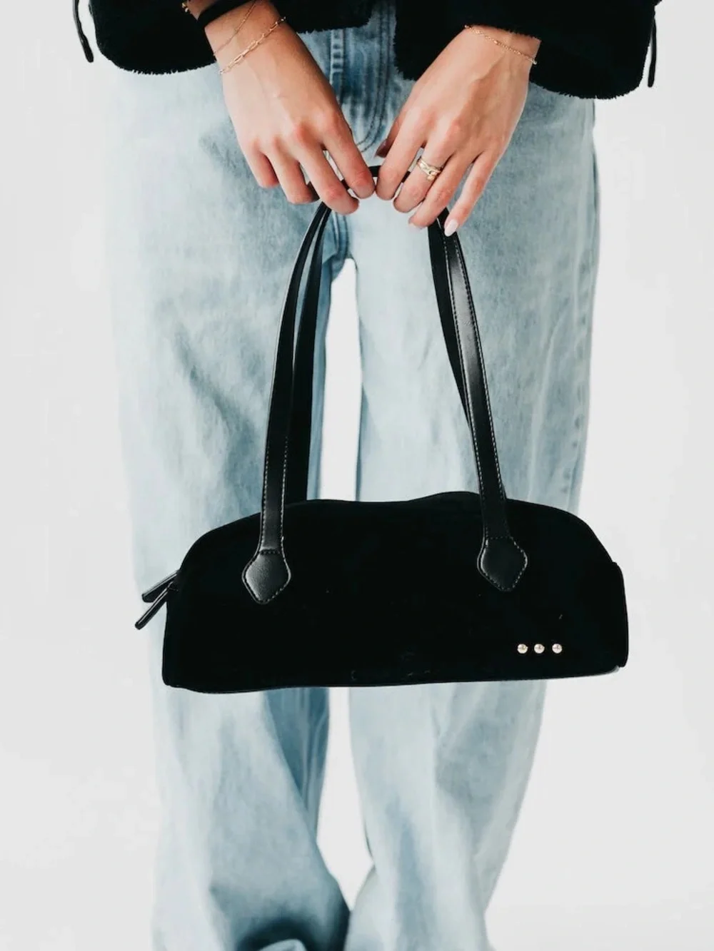Pretty Simple Sally Vegan Suede Barrel Shoulder Bag High Quality Black